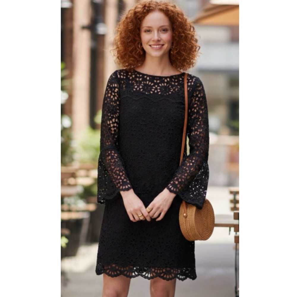 J. Crew Bell Sleeve Black Eyelet Dress NWT